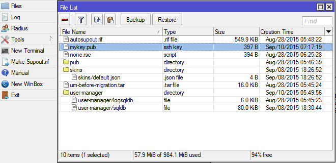 список файлов WinBox